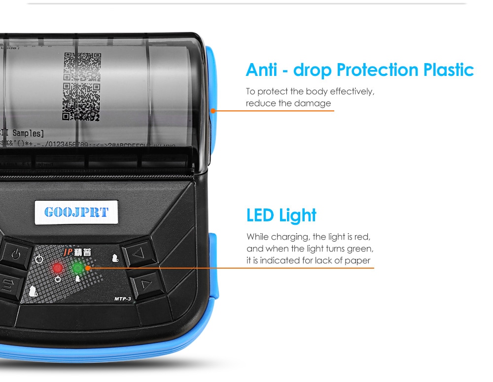 GOOJPRT MTP - 3 Portable 80mm Bluetooth 2.0 Android Thermal POS Printer- Blue EU Plug