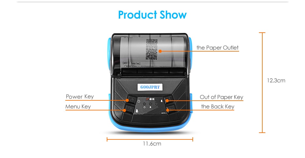 GOOJPRT MTP - 3 Portable 80mm Bluetooth 2.0 Android Thermal POS Printer- Blue EU Plug