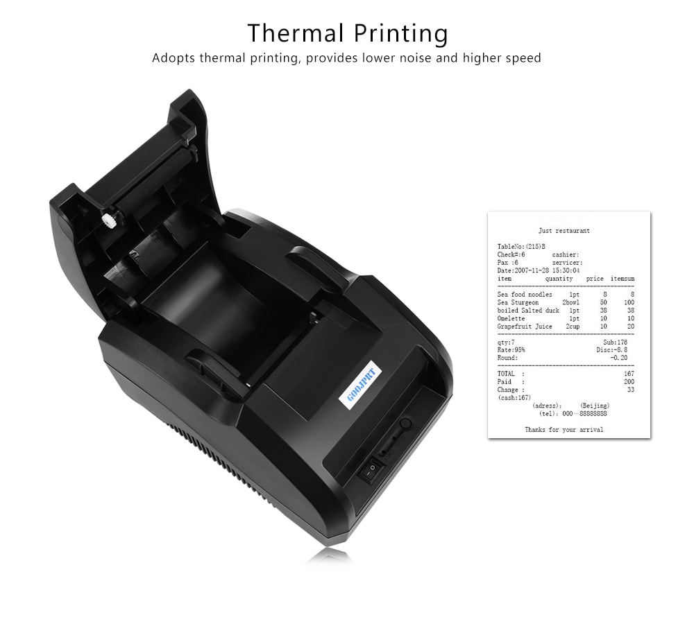  GOOJPRT 58H - USB 58MM Thermal Printer Receipt Printing Machine - Black CN PLUG