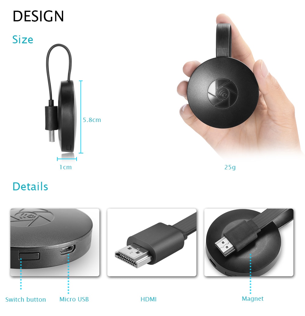 MiraScreen G2 Wireless HDMI Dongle Support Miracast Airplay- Black