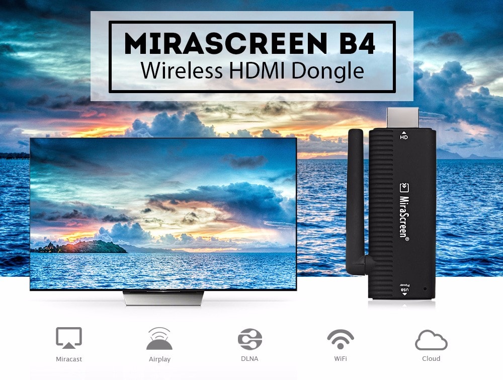 MiraScreen B4 Wireless HDMI Dongle 2.4GHz Media TV Stick Support Miracast Airplay DLNA- Black