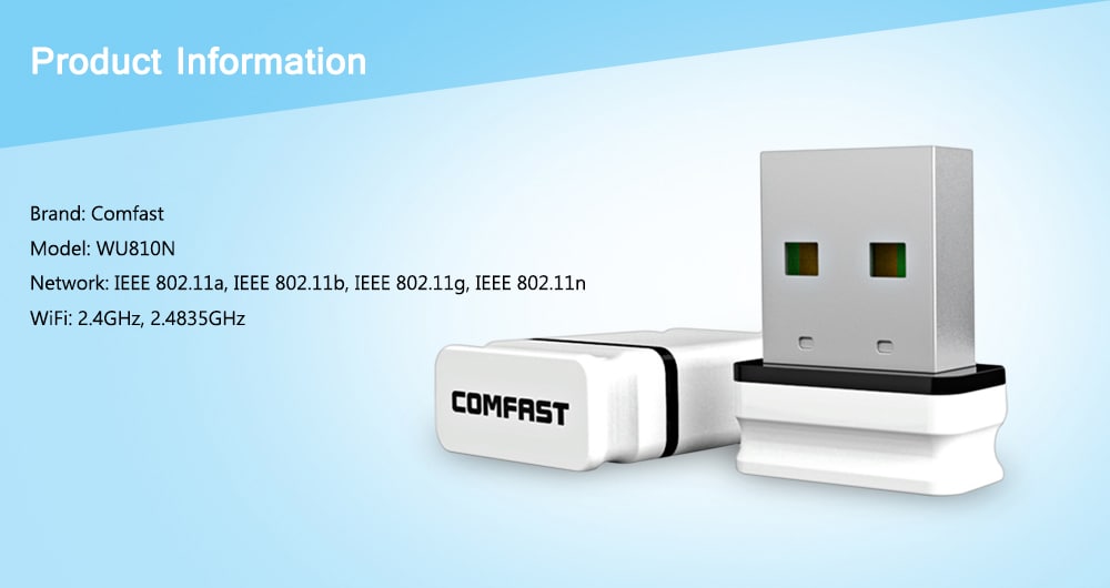 Comfast WU810N 150Mbps USB Wireless WiFi Network Card Adapter- White