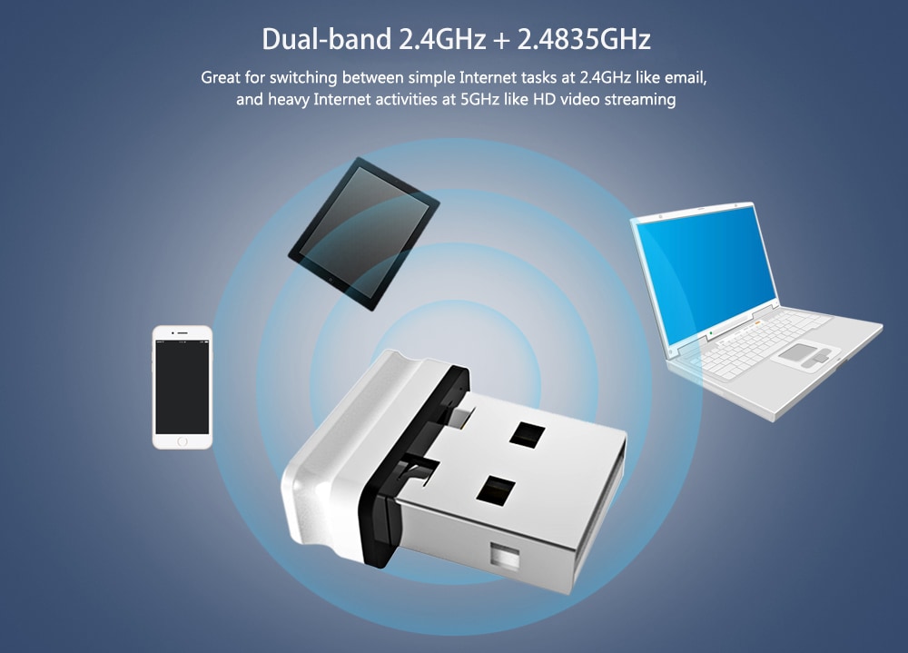 Comfast WU810N 150Mbps USB Wireless WiFi Network Card Adapter- White