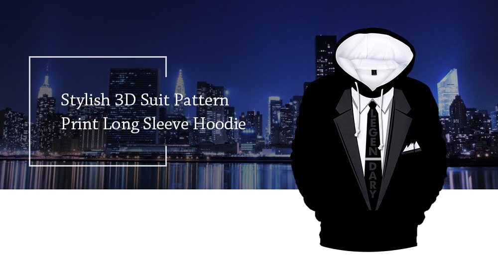 Fashion 3D Suit Pattern Print Long Sleeve Hoodie- Black 4XL