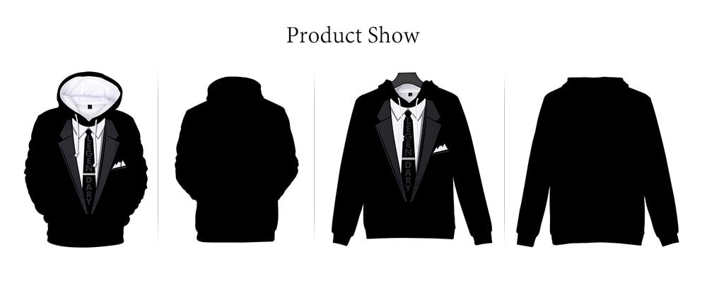 Fashion 3D Suit Pattern Print Long Sleeve Hoodie- Black 4XL