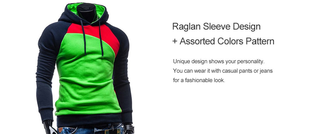 Raglan Long Sleeve Hoodie for Men- Multi-B M