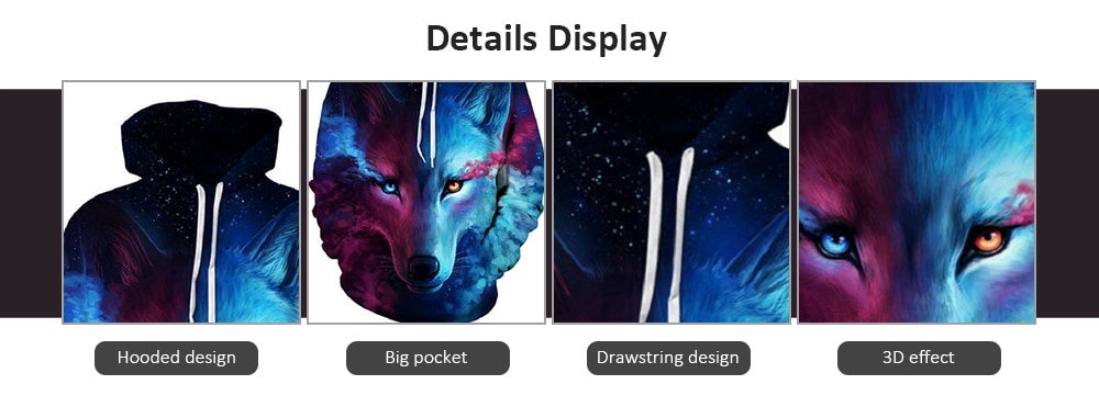 Star Sky Wolf Digital Print Sweater Couples Baseball Wear Hooded Hoodie- Blue 3XL