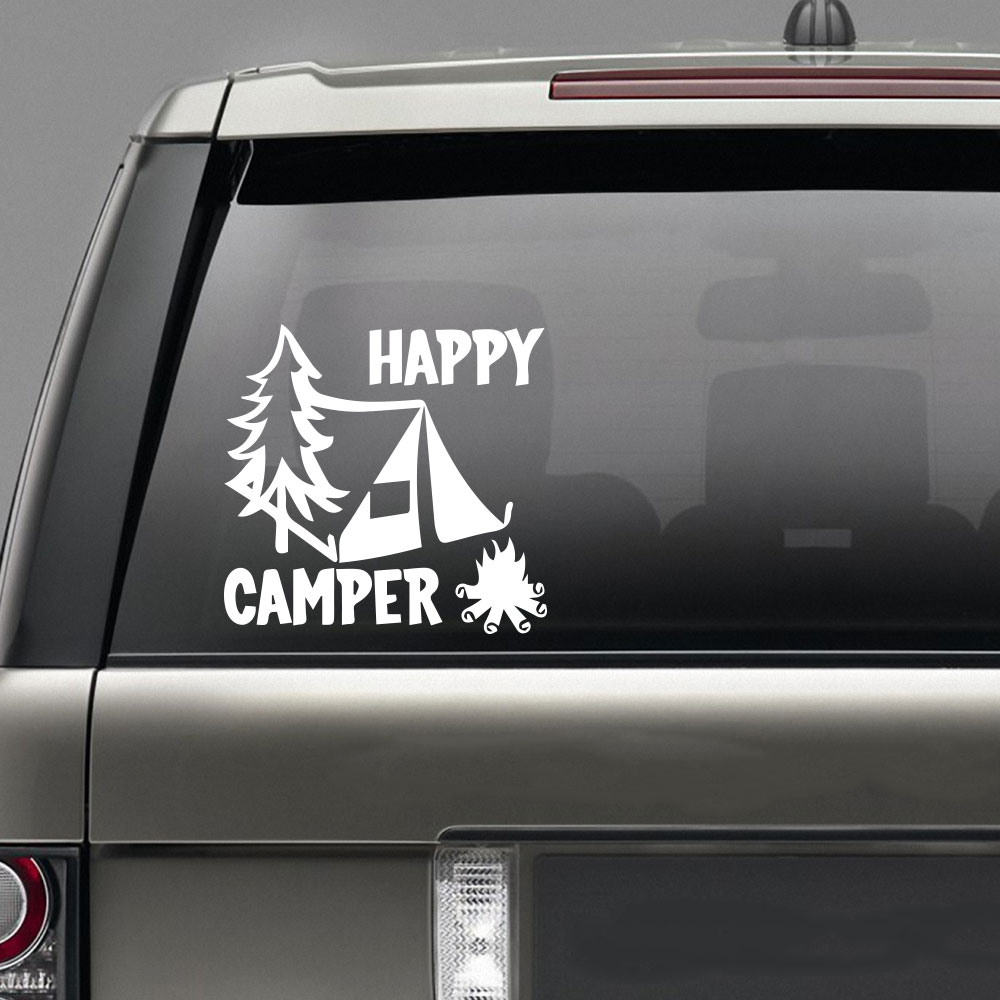 Happy Camper Creative Car Decoration Sticker Removable Decorations- White 25*26CM