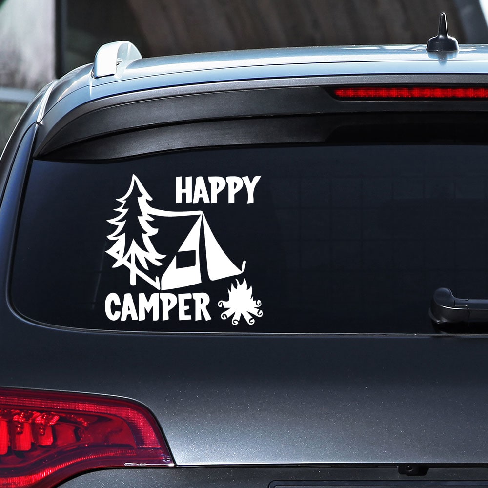 Happy Camper Creative Car Decoration Sticker Removable Decorations- White 25*26CM