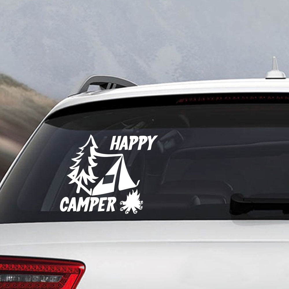 Happy Camper Creative Car Decoration Sticker Removable Decorations- White 25*26CM