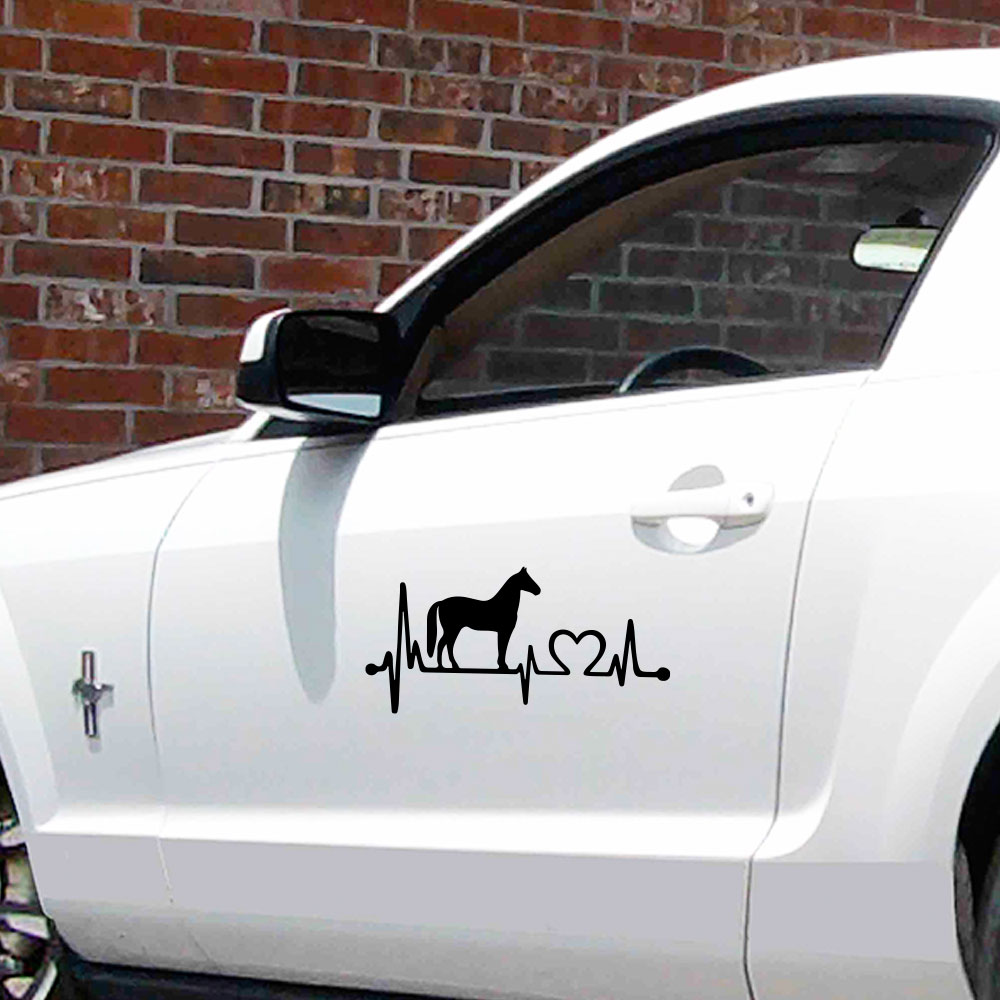 Creative pony love electrocardiogram Car Decoration Sticker Removable Decoration- Black 10*20.5cm