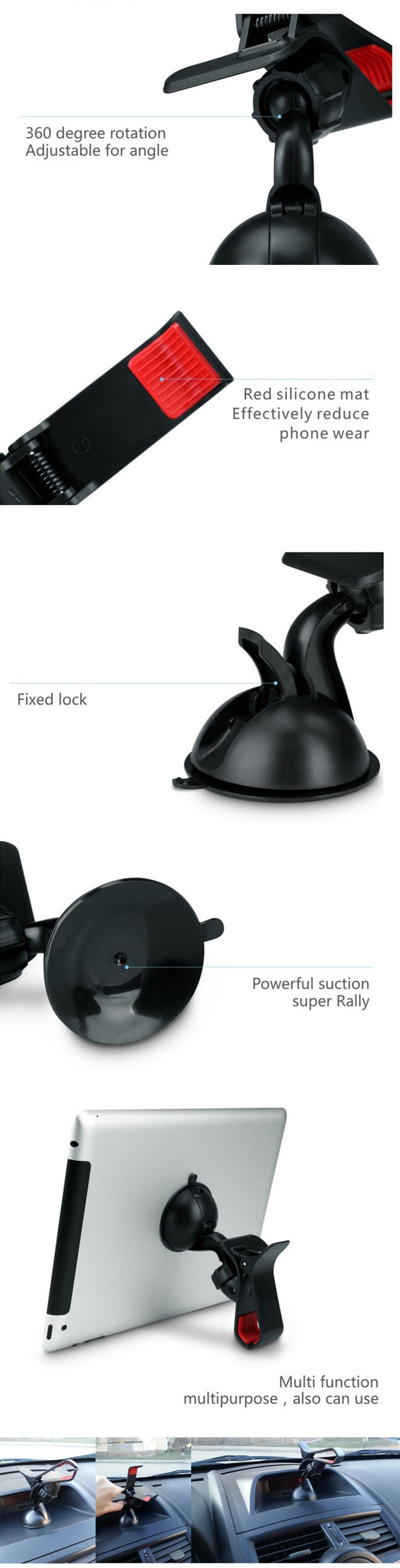 ZIQIAO 360 Degrees Rotation Universal Car Suction Mount Cell Phone / GPS Holder  -  BLACK- Black