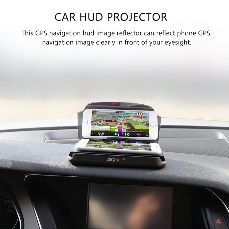 ZIQIAO Universal Car HUD Head Up Display Projector Smart Phone GPS Navigation Holder- Black