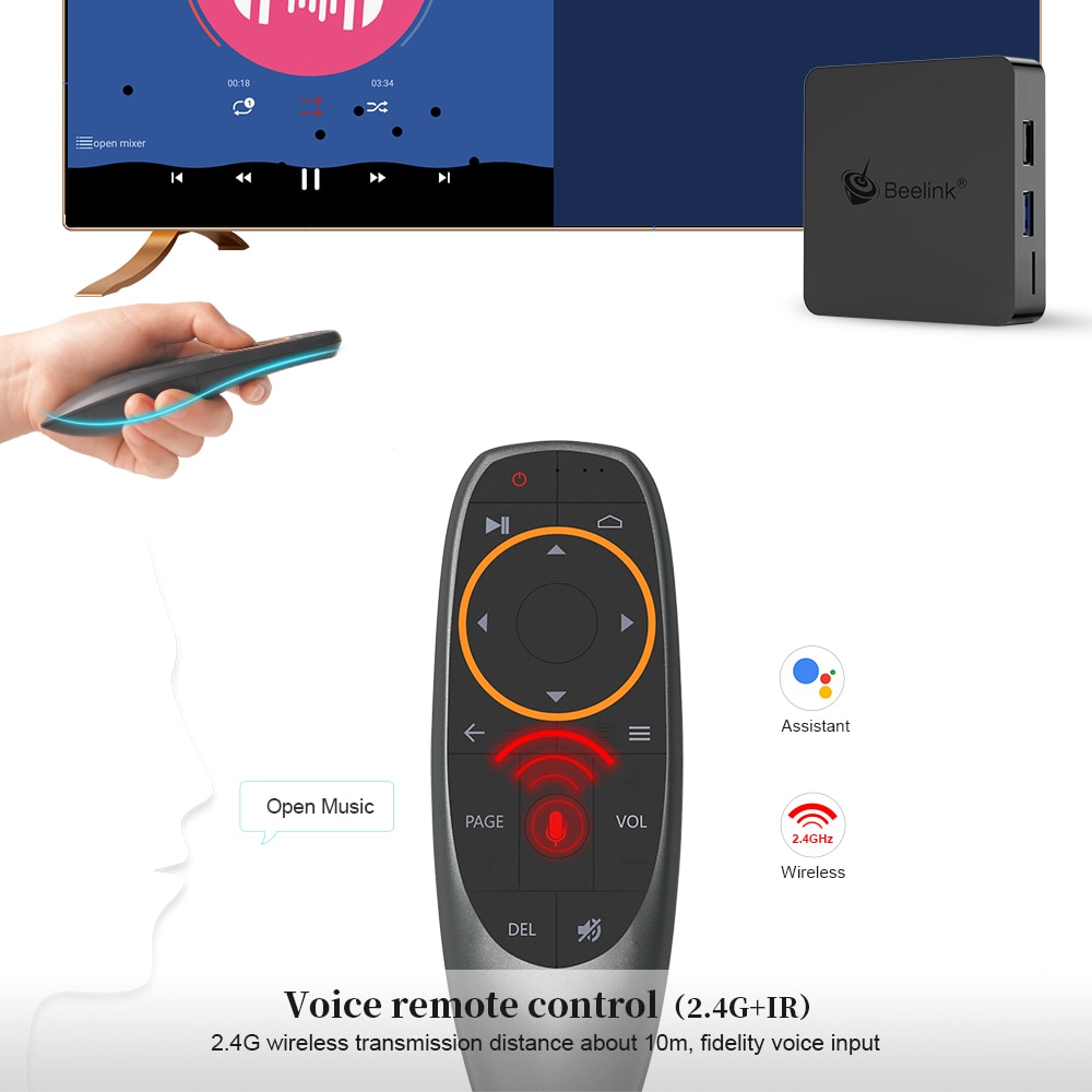 Beelink GT1 MINI TV Box with Voice Remote Amlogic S905X2 / Android 8.1 /  2.4G + 5.8G WiFi / 1000Mbps / USB3.0 / BT4.0 / Support 4K H.265- Black 2GB DDR4+32GB ROM  EU Plug