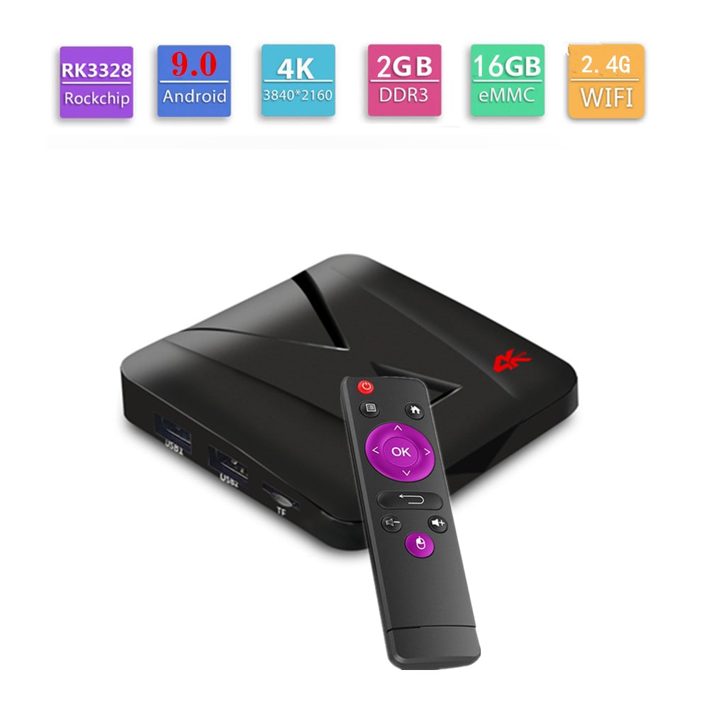  MX10 Mini TV Box Android 9.0 RK3328 2GB DDR3 + 16GB EMMC 2.4GHz WiFi Support 4K H.265- Black US Plug