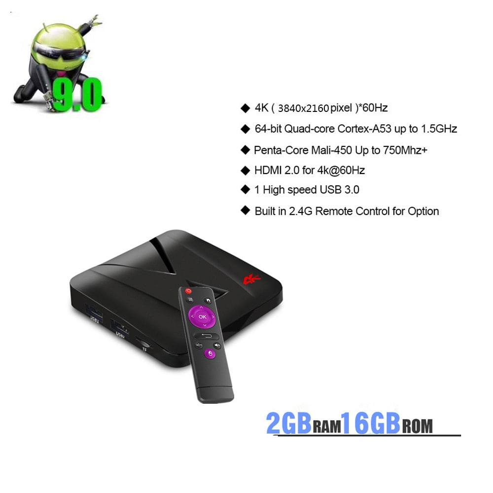  MX10 Mini TV Box Android 9.0 RK3328 2GB DDR3 + 16GB EMMC 2.4GHz WiFi Support 4K H.265- Black US Plug