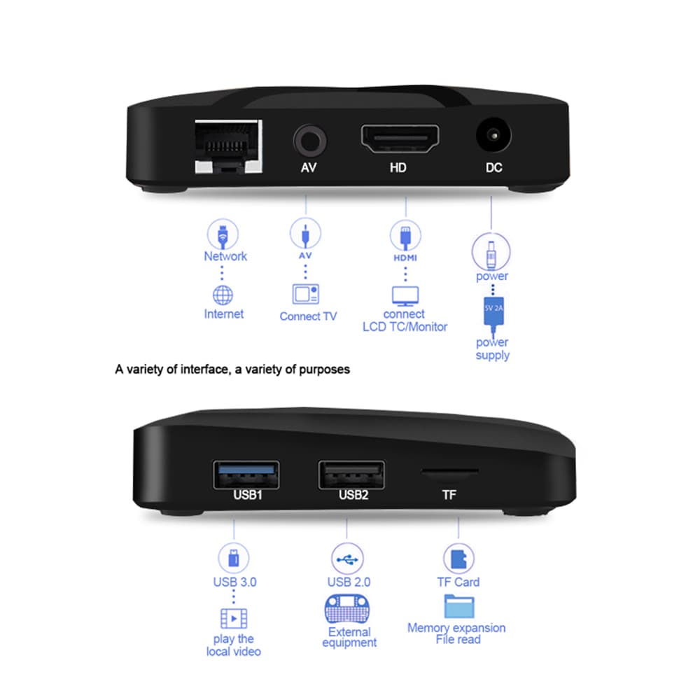  MX10 Mini TV Box Android 9.0 RK3328 2GB DDR3 + 16GB EMMC 2.4GHz WiFi Support 4K H.265- Black US Plug