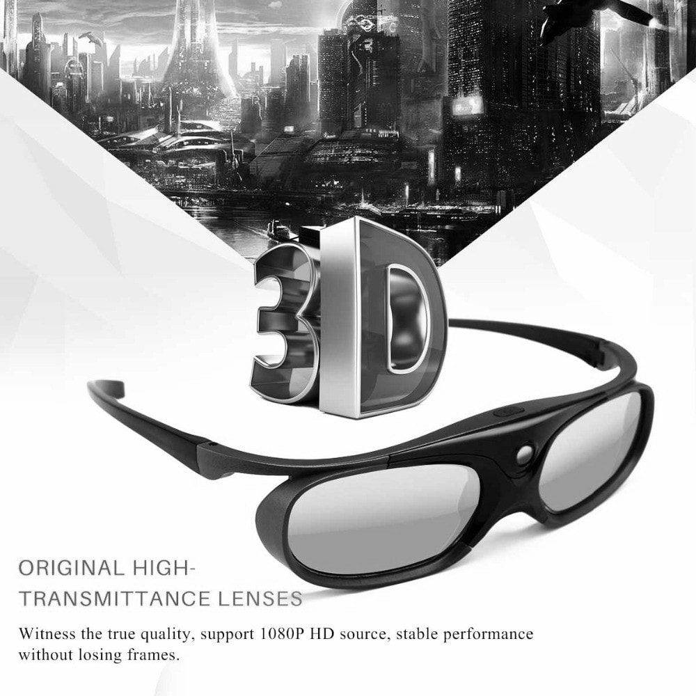 Active Shutter Rechargeable 3D DLP Glasses Support 144Hz for XGIMI Z3 / Z4 / Z6 / H1 / H2 JMGO G1 / P2 BenQ Acer DLP - LINK Projector 2PCS- Black