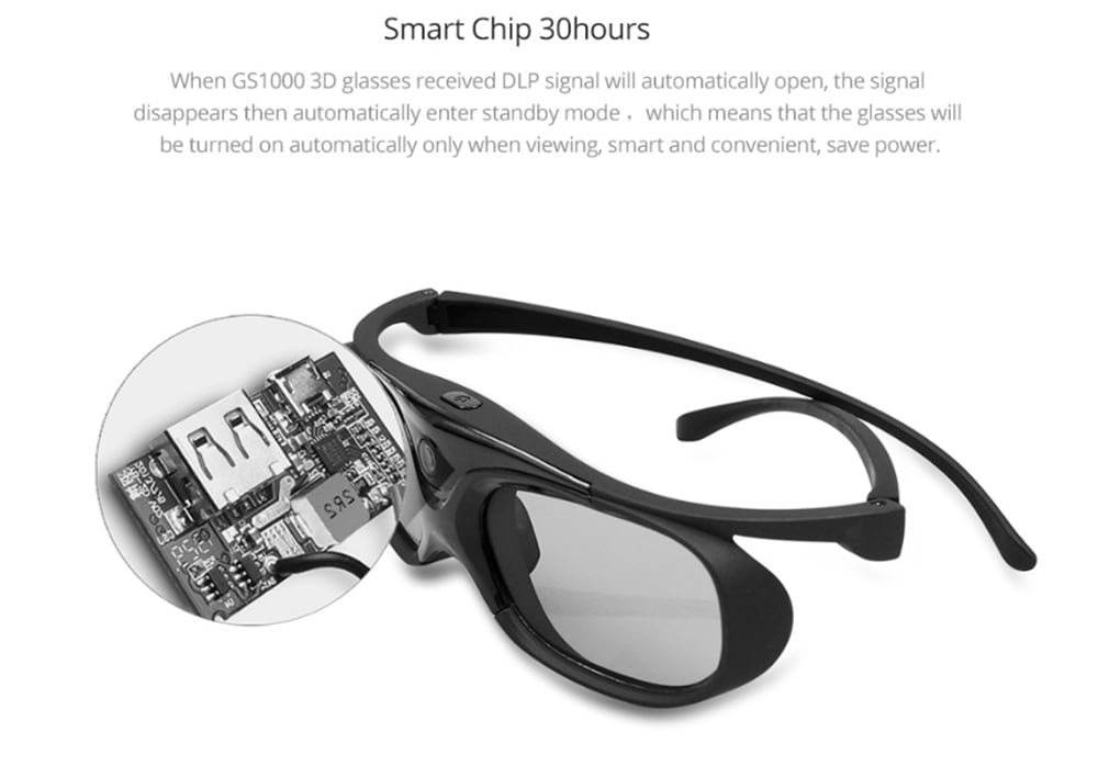 Active Shutter Rechargeable 3D DLP Glasses Support 144Hz for XGIMI Z3 / Z4 / Z6 / H1 / H2 JMGO G1 / P2 BenQ Acer DLP - LINK Projector 2PCS- Black