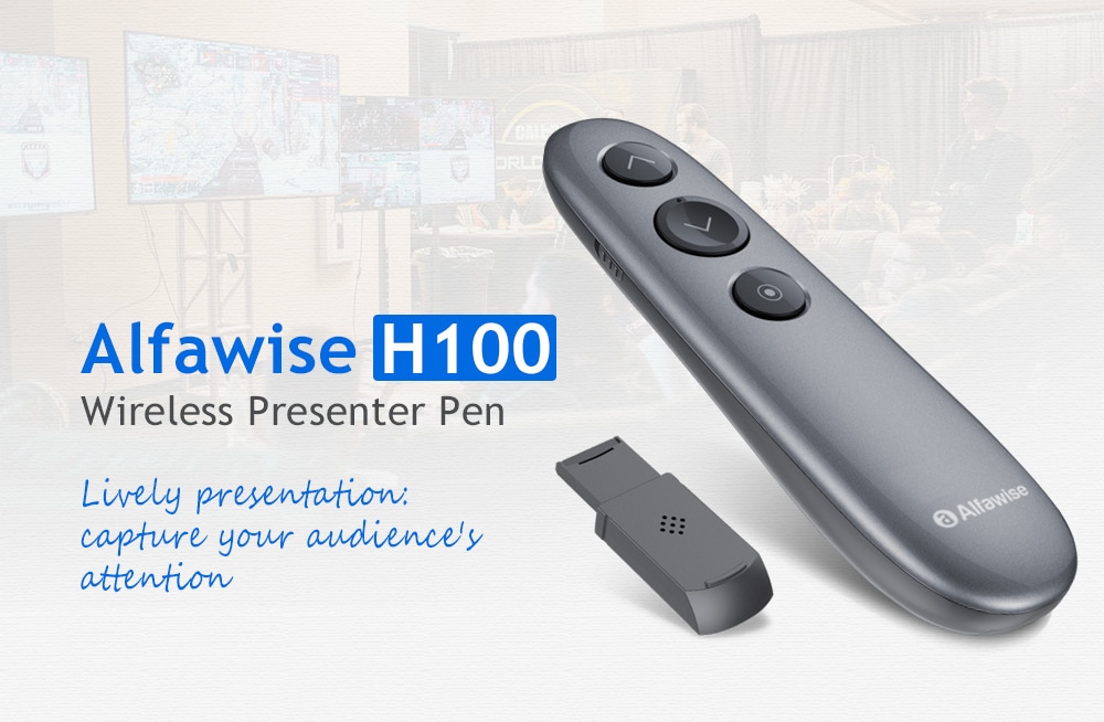 Alfawise H100 Wireless Remote Control Digital Laser Presenter Presentation Flip Pen- Slate Gray