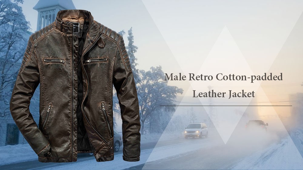 Retro Men's Leather Jacket  - Black S