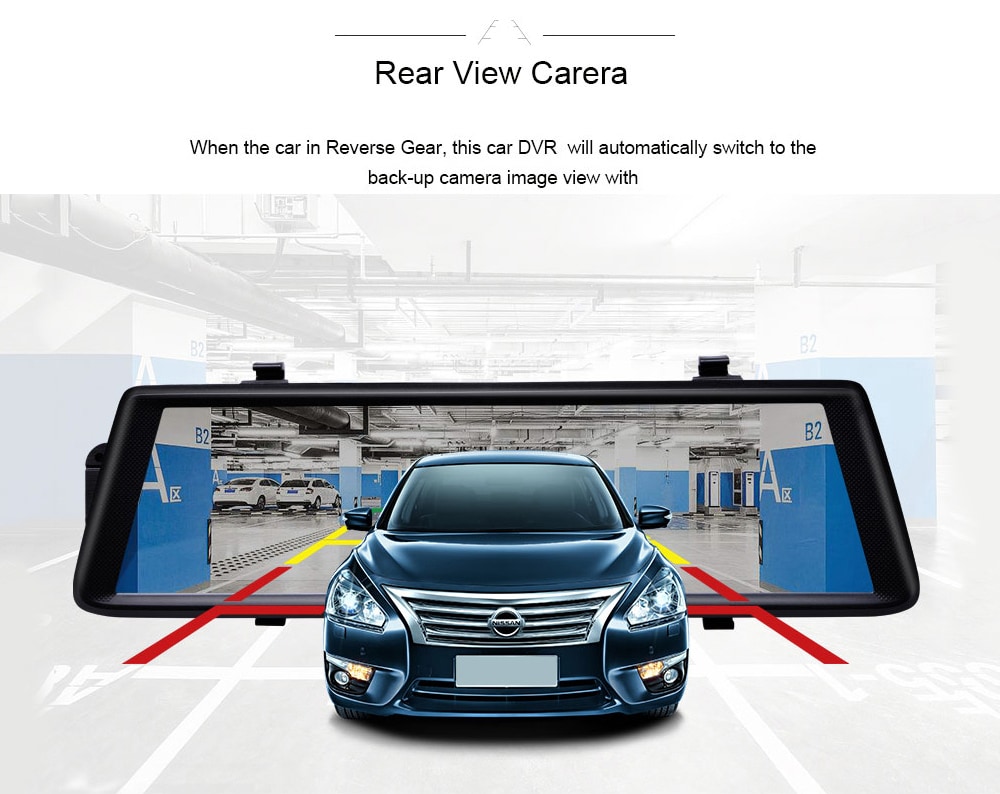 Junsun A900 Car DVR Camera Mirror 3G 10 inch Full Touch Android 5.0 Quad Core GPS WiFi Dual Lens- Black