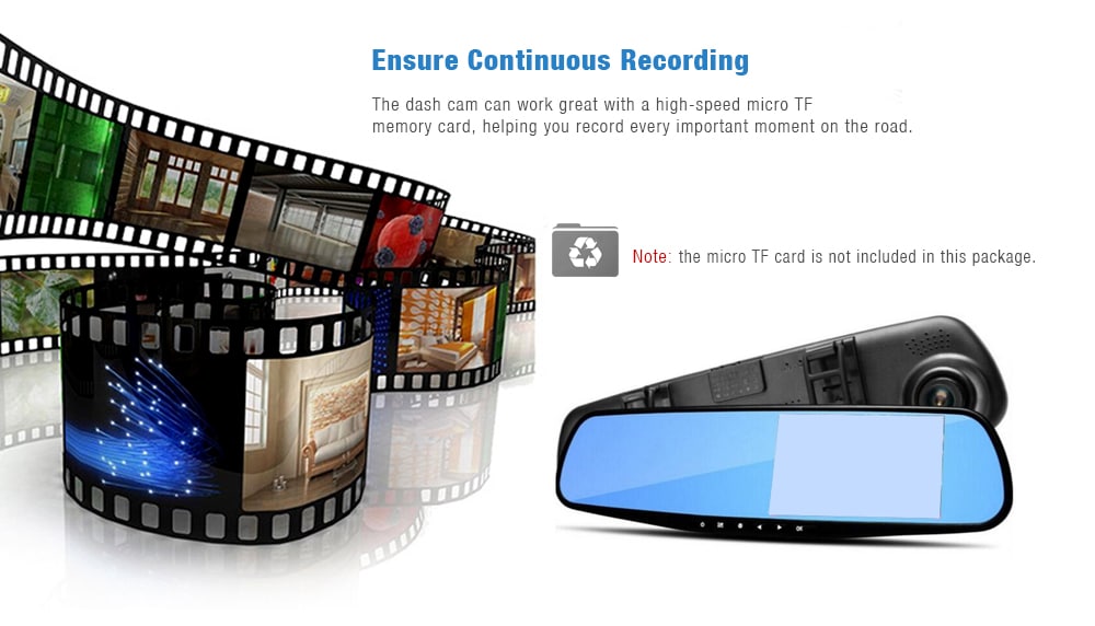 1080P HD Dash Cam Rear View Mirror Car Video Recorder 1PC- Black