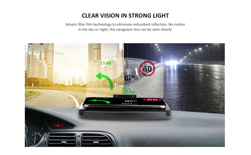 Car Mobile Phone Navigation Frame Wireless Charger Head-up Display- Black