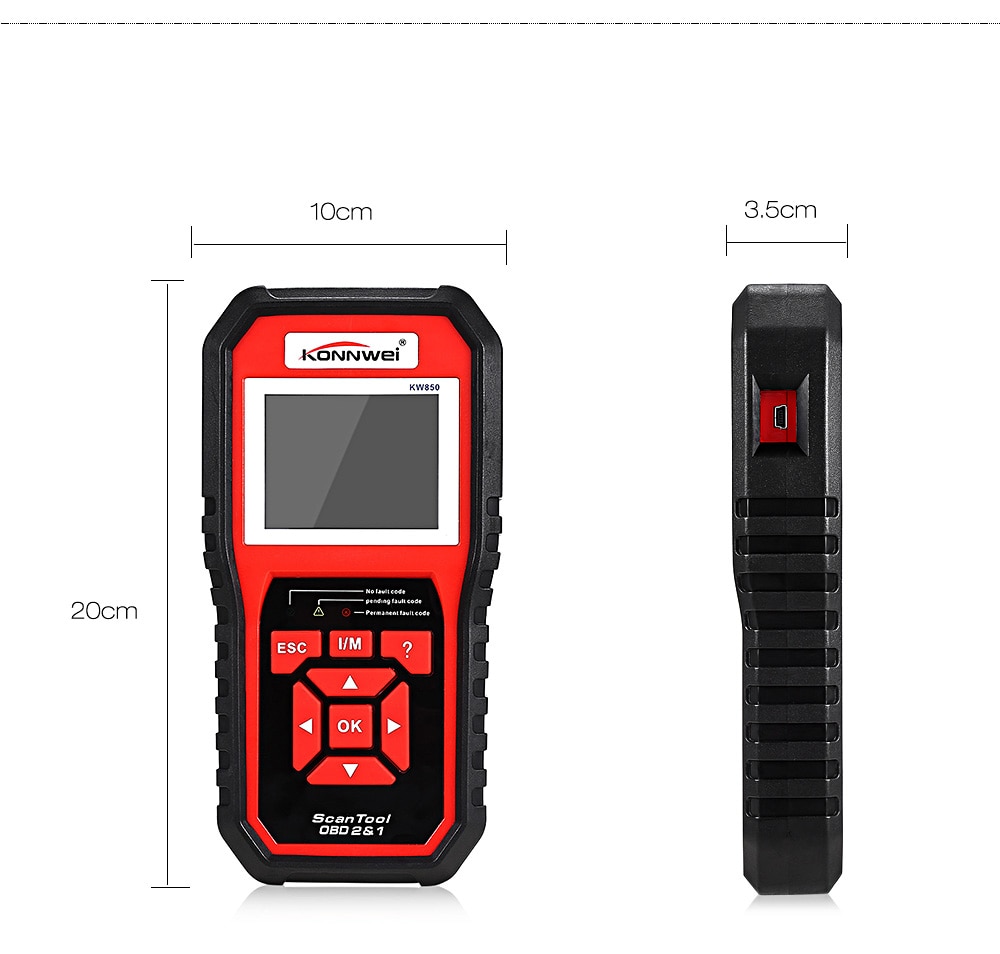 Konnwei KW850 Universal OBD II / EOBD Auto Diagnostic Scanner TFT Color Display / Multiple Languages - Red