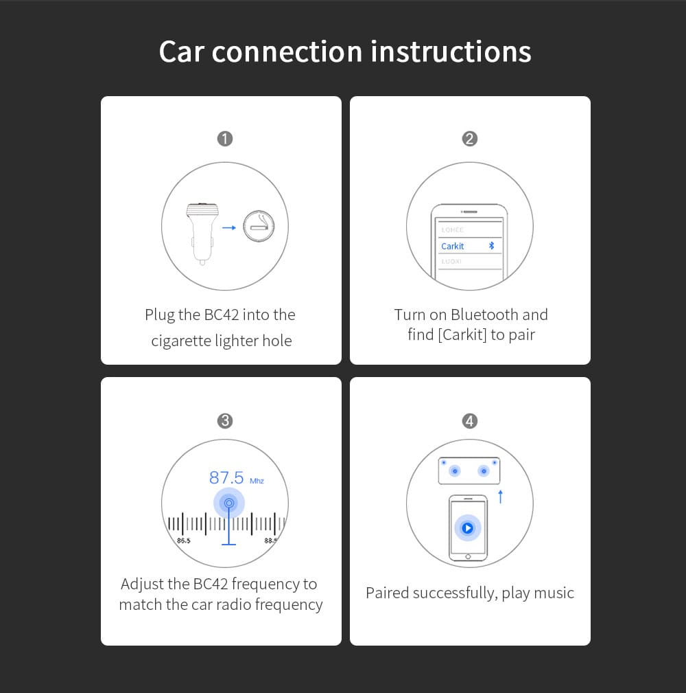 Alfawise QC3.0 Bluetooth 4.2 FM Transmitter Car Charger- Silver