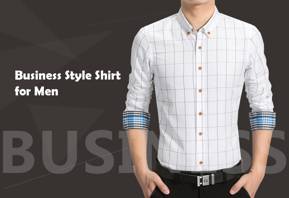 Slim Business Plaid Long Sleeve Shirt for Men- White L