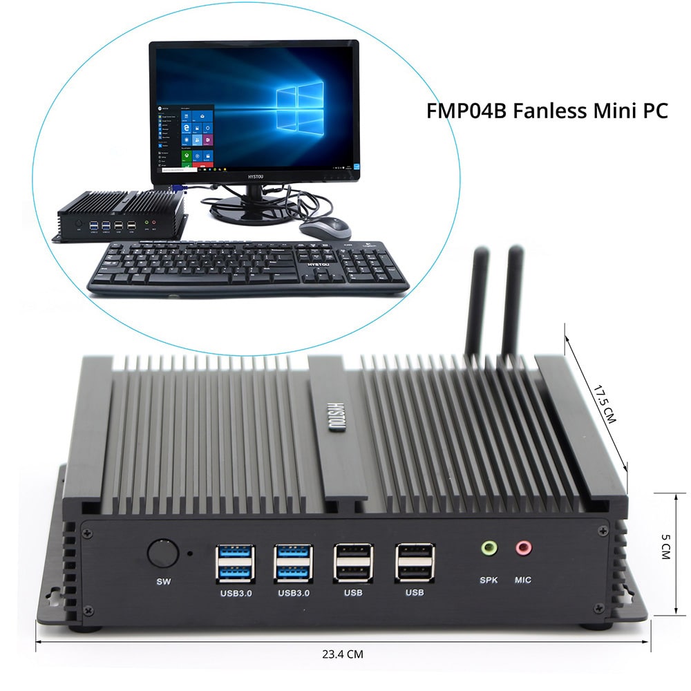 HYSTOU P04B - I7 - 4500U Fanless Mini PC Intel Core i7 4500U Intel HD Graphics 4400 / Expandable 2.5 inch HDD / 2.4G + 5G WiFi / 1000Mbps / 4 x USB3.0 / BT4.0- Black Barebone