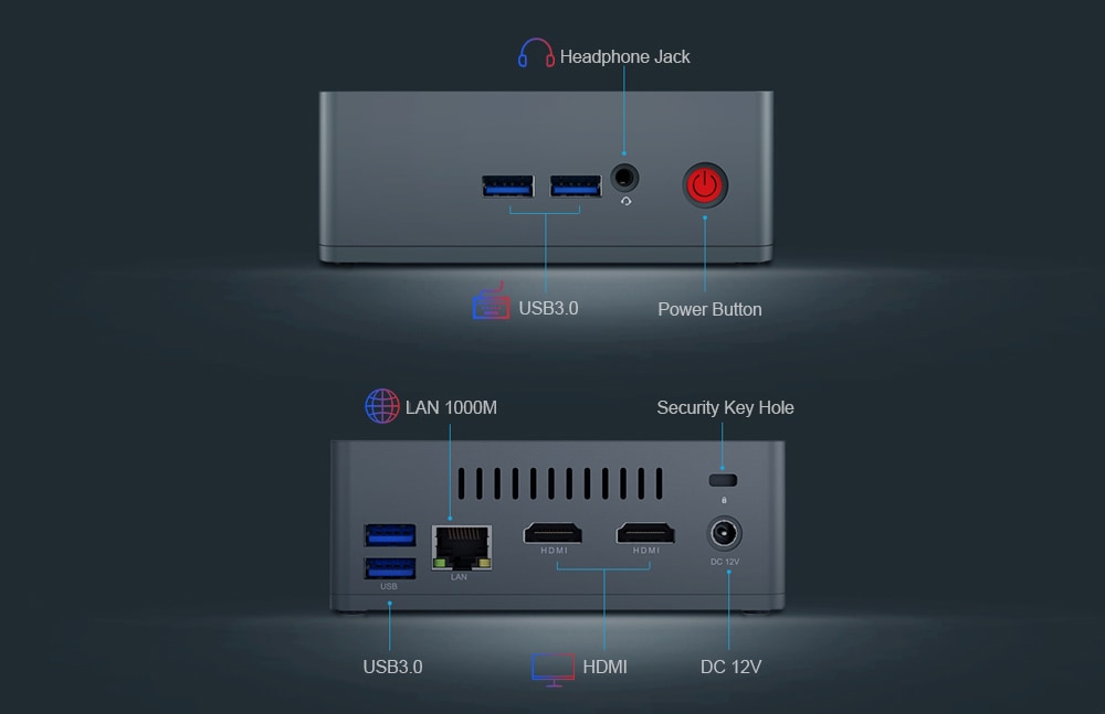 Beelink BT3 - X Mini PC Windows 10 Intel Apollo Lake J3355 Intel Graphics 500 2.4GHz + 5.8GHz WiFi 1000Mbps 4 x USB3.0 BT4.0 Support- Black 4GB LPDDR4 +64GB EMMC UK Plug