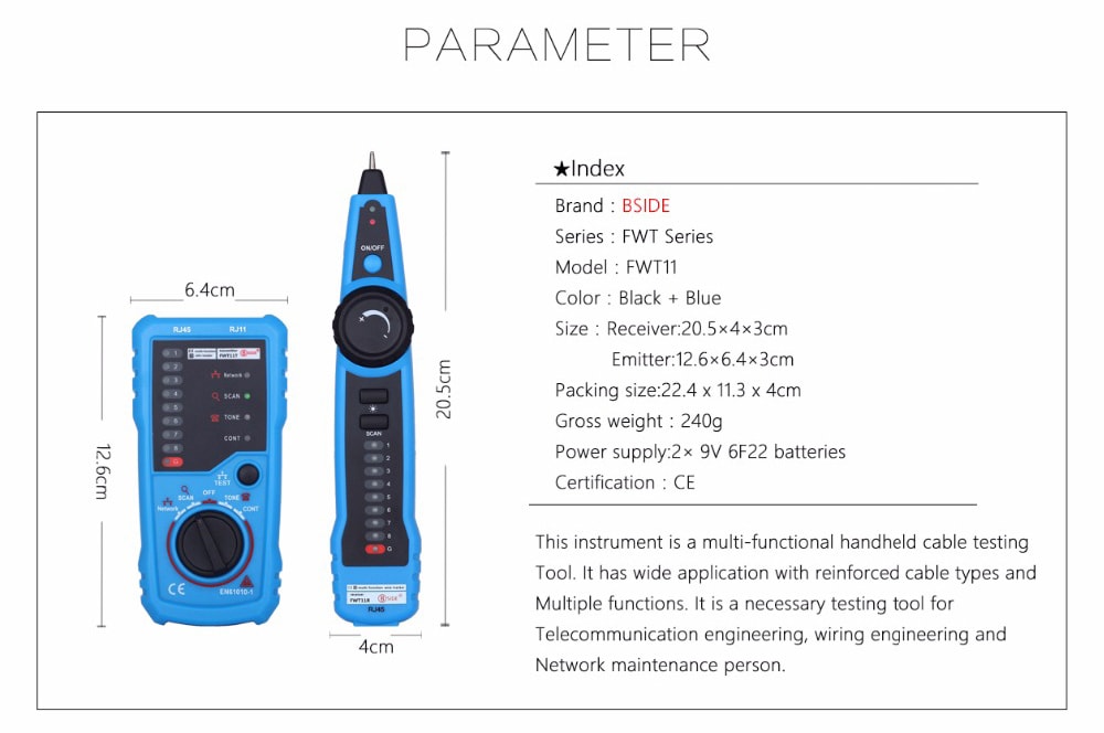 BSIDE FWT11 Network Cable Telephone Detection Wire Checker Anti-interference Line Finder- Deep Sky Blue