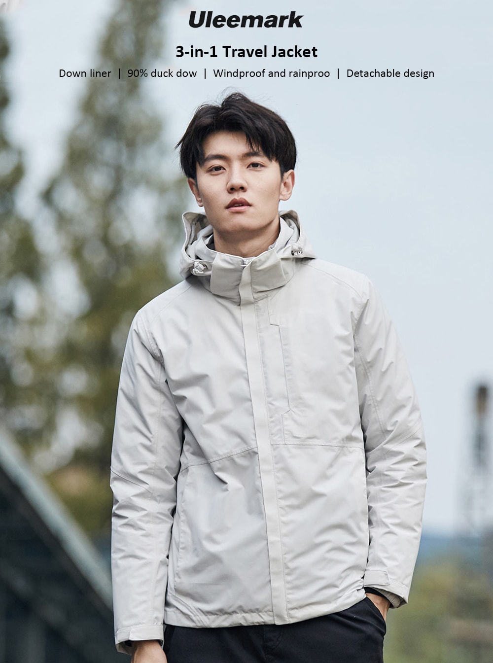  Uleemark 3-in-1 Travel Jacket 2PCS from Xiaomi Youpin- White L