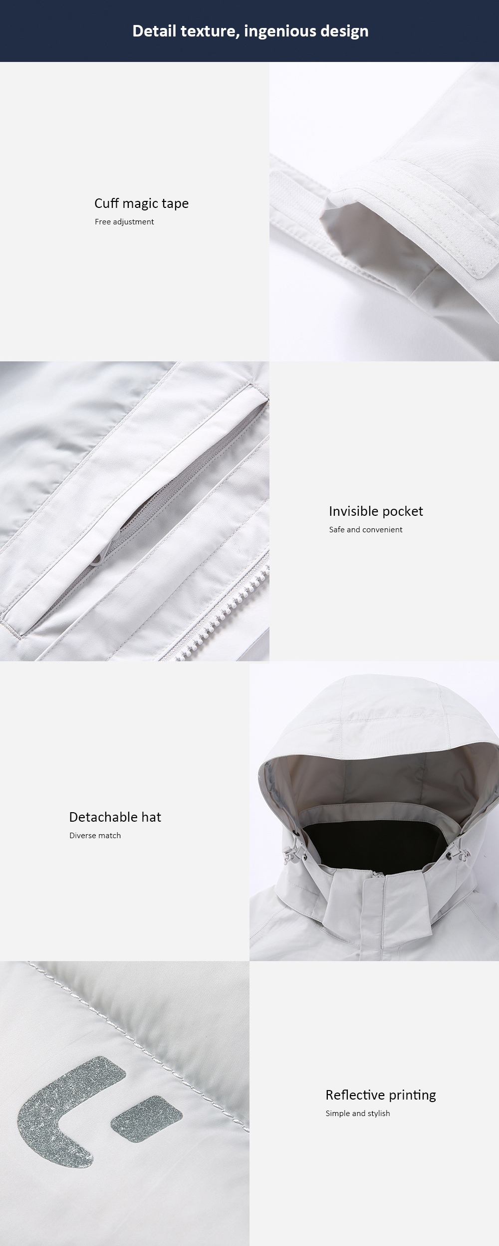  Uleemark 3-in-1 Travel Jacket 2PCS from Xiaomi Youpin- White L