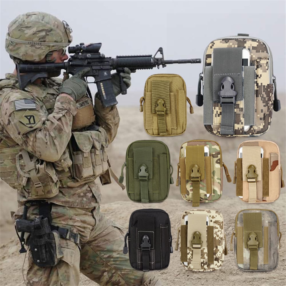 Waist Bag Molle Tactical Pack Bag Waterproof Travel Belt Clip Phone Pouch Case- Dark Khaki