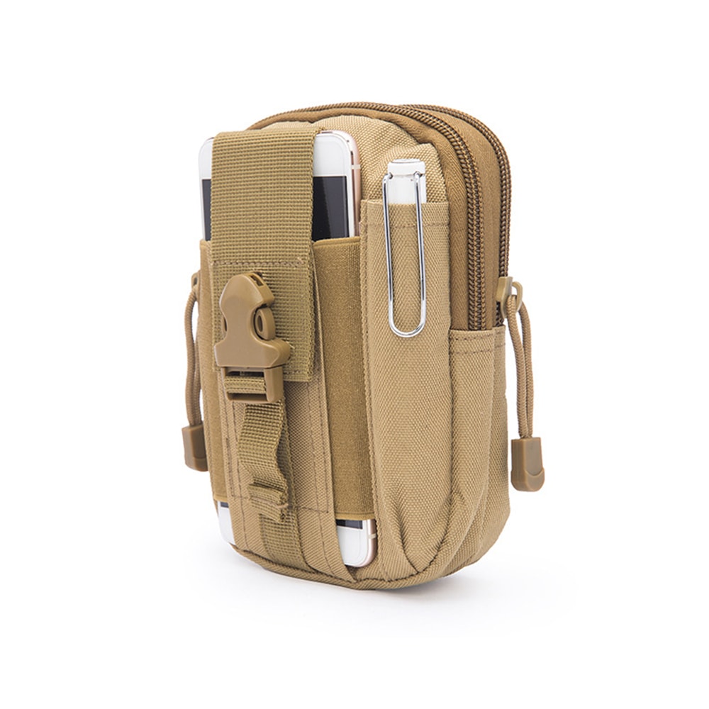 Waist Bag Molle Tactical Pack Bag Waterproof Travel Belt Clip Phone Pouch Case- Dark Khaki