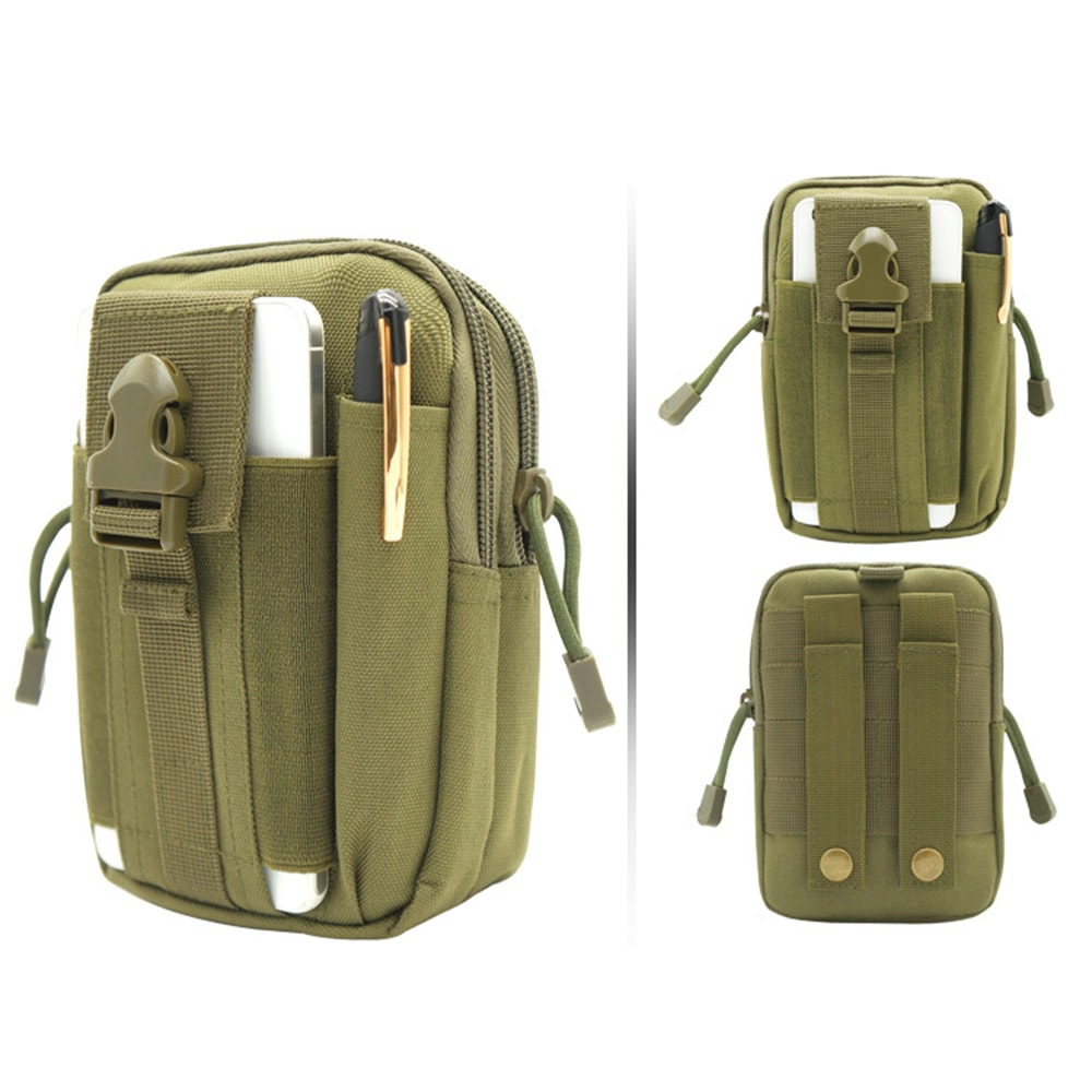 Waist Bag Molle Tactical Pack Bag Waterproof Travel Belt Clip Phone Pouch Case- Dark Khaki