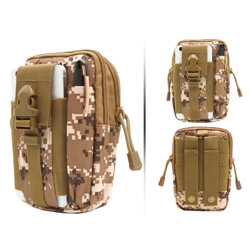 Waist Bag Molle Tactical Pack Bag Waterproof Travel Belt Clip Phone Pouch Case- Dark Khaki