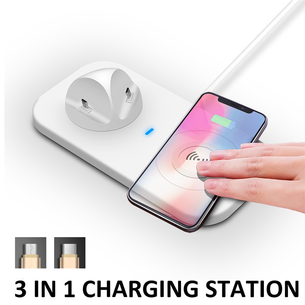 Wireless Charger Station Phone Charging Dock Pad Holder USB Type-C- White