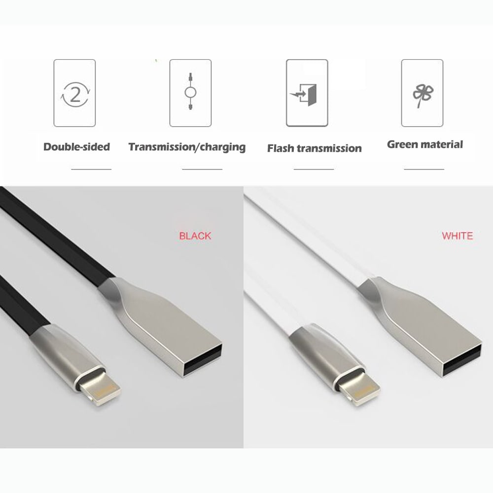 Rhombic Zinc Alloy USB 1M Data Cable for 8 Pin Devices- Black