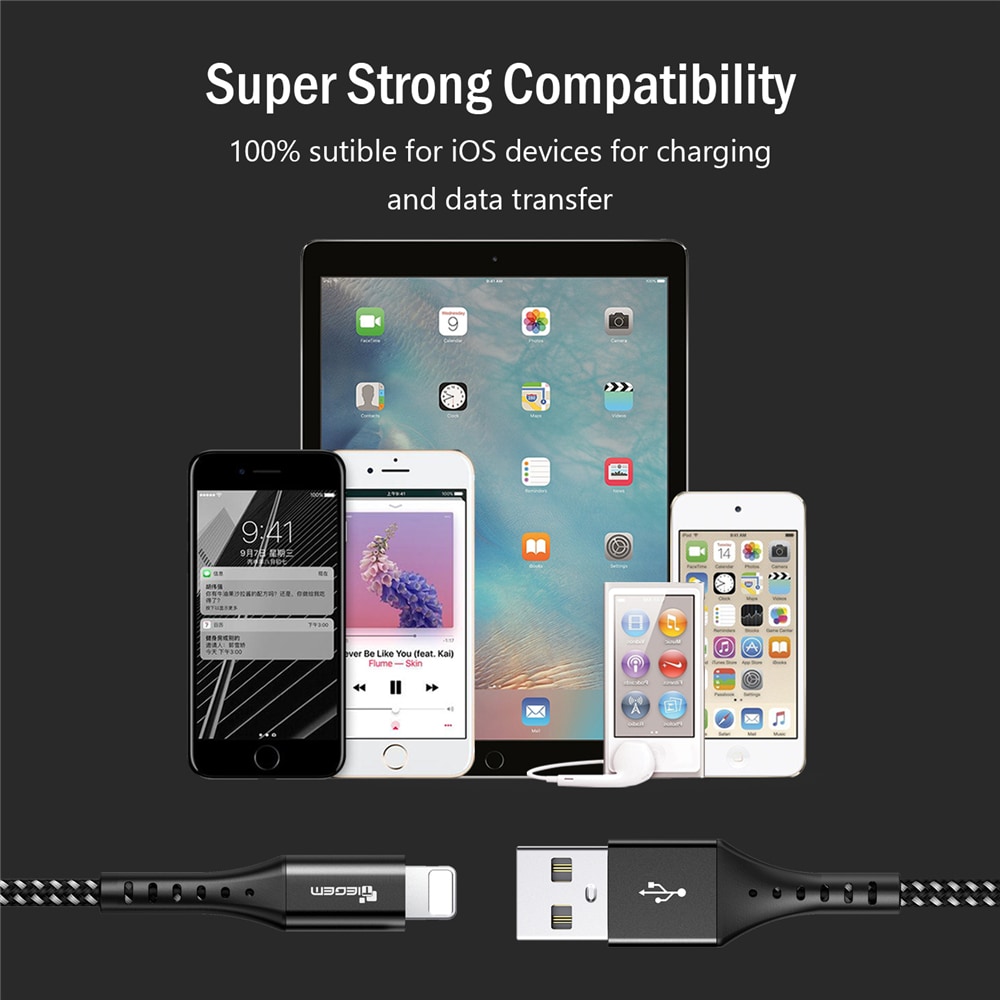 TIEGEM Cable for iPhone Fast Charging Data Cable- Gray 30CM