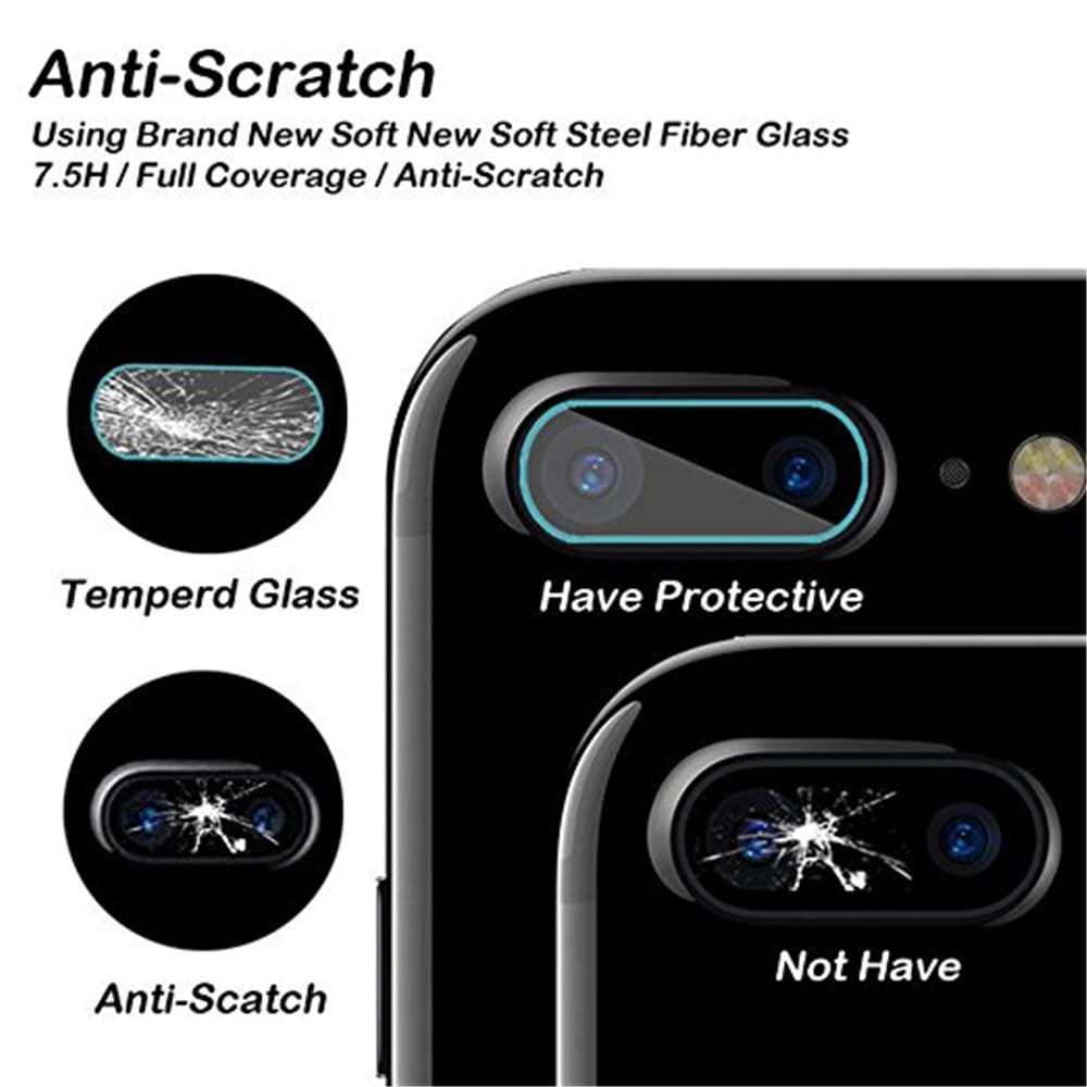 Tempered Glass Protector Full Cover Protection for iPhone 8 Plus / 7 Plus Back Rear Camera Lens Screen Clear Protective- Transparent