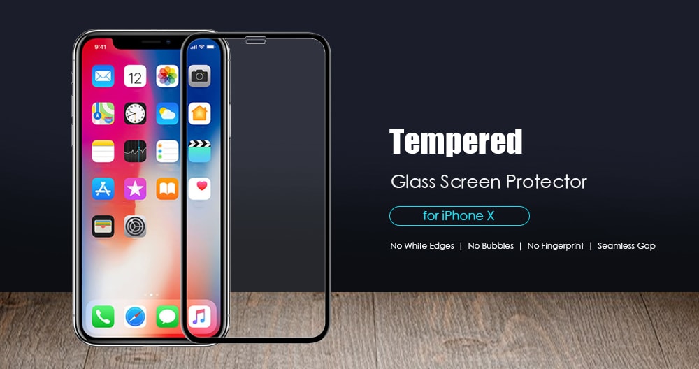 Tempered Glass 9H Full Screen Protector for iPhone X- Black